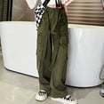 thumbnail image 2 of YONGHS Girls Kids Casual Jogger Sweatpants Loose Cargo Pants Trousers Hip Hop Jazz Street Dancewear Army Green 6-7, 2 of 6