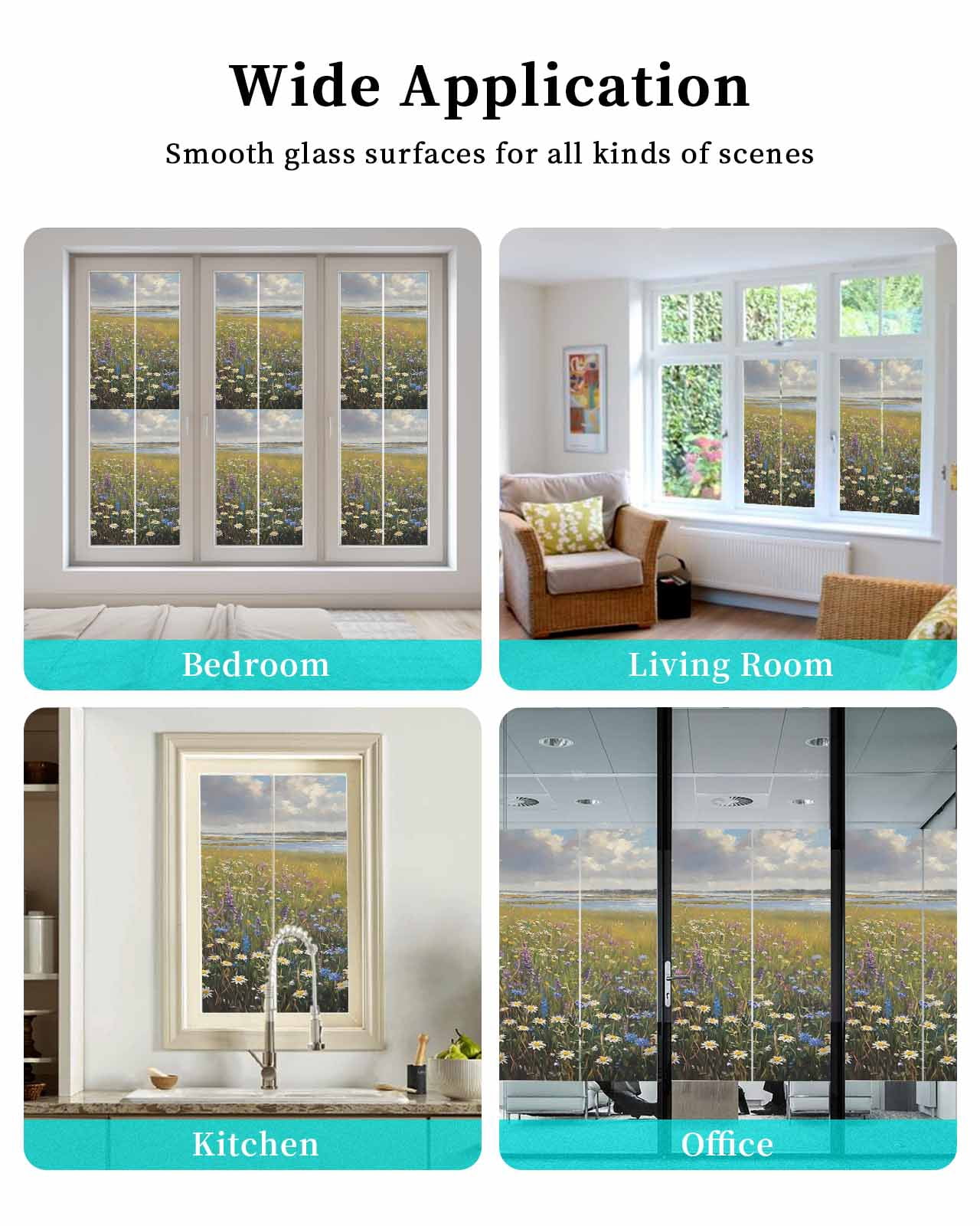 Window Privacy Film Spring Floral Stained Glass Window Film Decorative Sun Block Window Cover Modern Oil Painting Summer Botanical Window Clings Static Adhesive Sticker for Bathroom 29.5"x78.7"