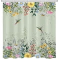 thumbnail image 4 of Watercolor Floral Shower Curtain for Bathroom,Hummingbird and Colorful Flower with Eucalyptus Leaf on Sage Green Fabric Shower Curtain with Hooks,Plant Bathroom Curtain Shower Set, 72" W x 72" L, 4 of 6