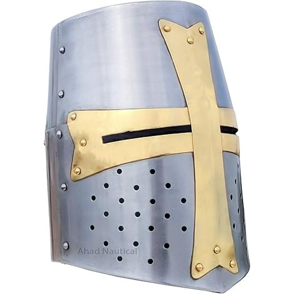 Crusader Great Helmet Knights Helmet Wearable for Adult Medieval Costumes Silver/Halloween/Costumes Silver