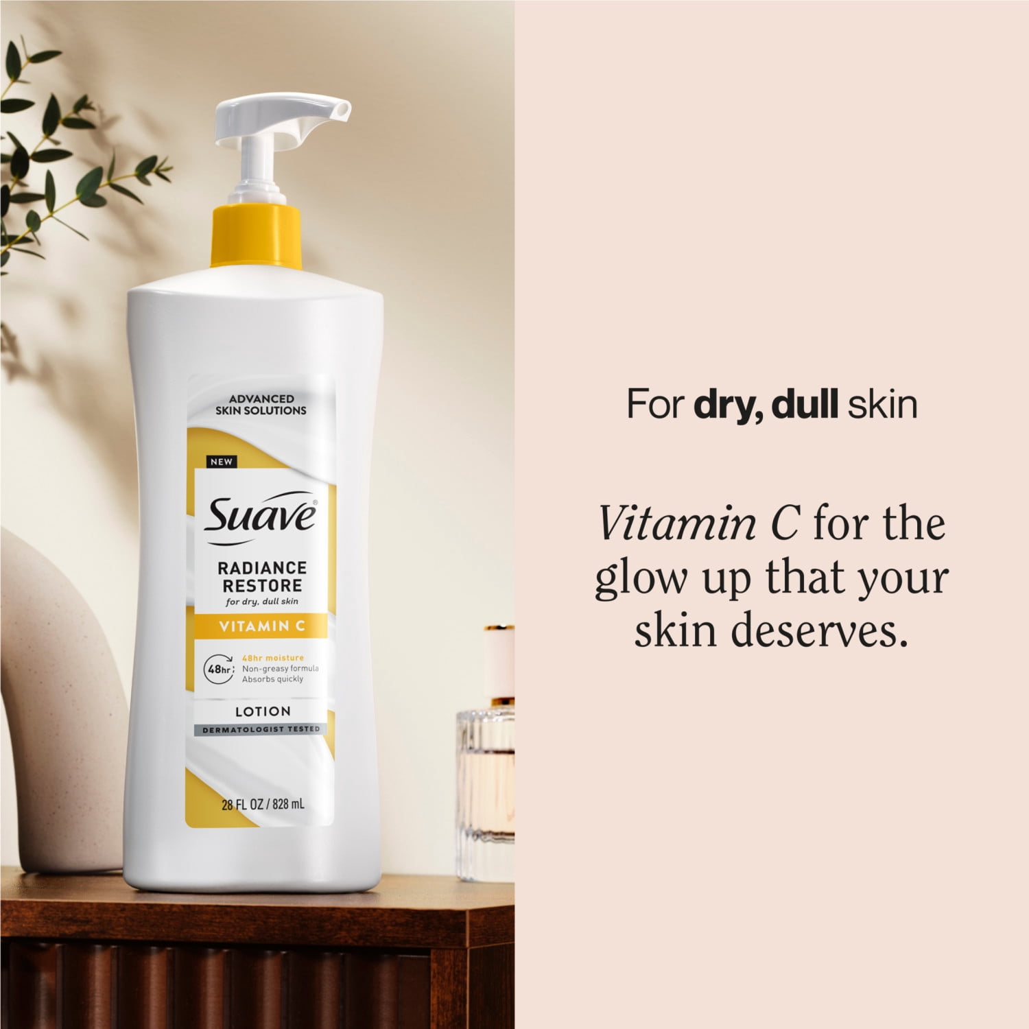 Suave Radiance Restore Hand & Body Lotion With Vitamin C For Dry, Dull Skin, 28 FL OZ