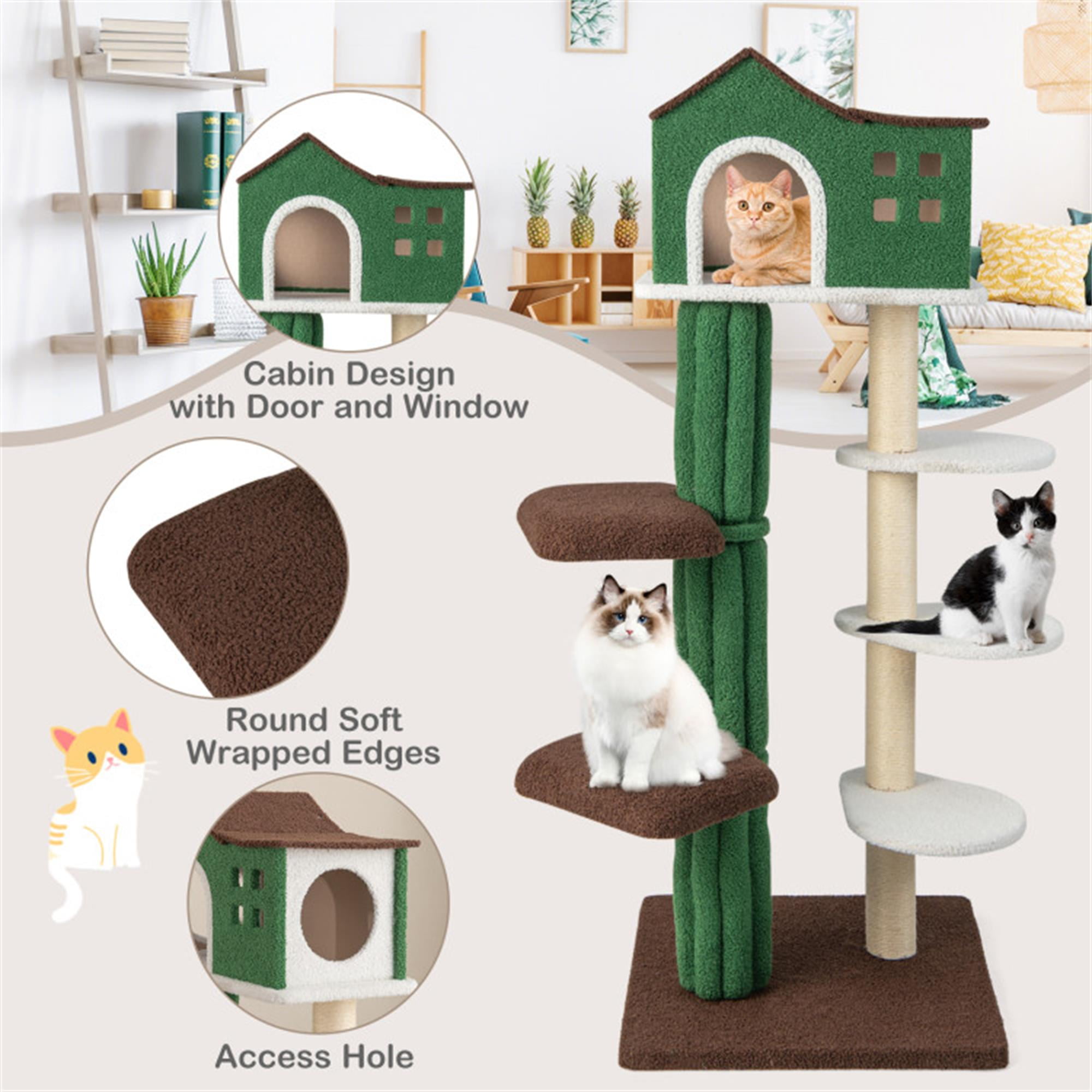 Kadyn 61" Modern Cat Tree Tower for Indoor Cats with Natural Sisal Scratching Posts, Anti-tipping Device, Cat Tree House for Kittens Climb Play, Rest, Green