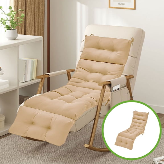 YardVibe Waterproof Long Lounger Chair Cushion, Outdoor Chaise Lounge Chair Cushions with Ties, Patio Recliner Thickened Lounge Cushions for Indoor 78 x 22 Inches, Beige