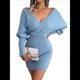 thumbnail image 1 of Vestido Mini de Punto Cruzado de Larga con de Murciélago para Cóctel para Mujer Azul S, 1 of 9