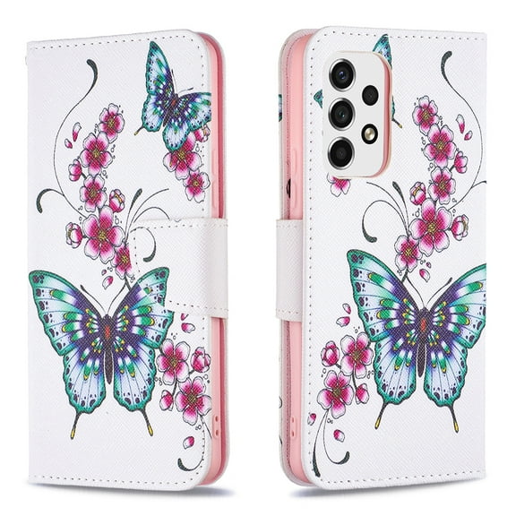 Allytech Galaxy A53 5G Case with TPU Interior Shockproof Cover, PU Leather Folio Kickstand Magnetic Clasp Card Slots Holder Wallet Cover for Samsung Galaxy A53 5G(6.5 inch) 2022, Floral Butterfly