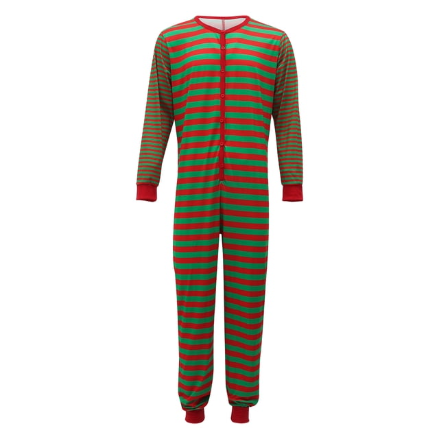 FOCUSNORM Christmas Family Matching Nightwear, Combinaison à Manches Longues à Col Rond Rayé