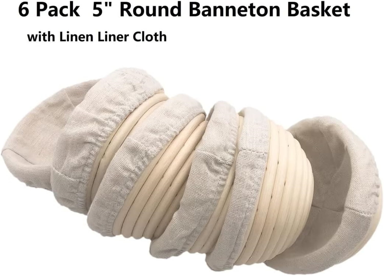 6 Pack 5 Inch Bread Proofing Basket,Bexikou Natural Rattan Proofing Bowl, Sourdough Bread Bakery Basket with Cloth Liner,Round Bread Basket for Bread Making