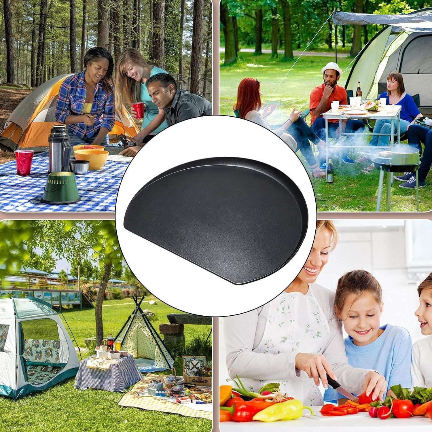 Round TPU Cutting Board for Kitchen, Semi-Circle Anti-Slip Chopping Mat, Scratch Resistant & Heat Safe Flexible Prep Surface for Kids & Adults (k)