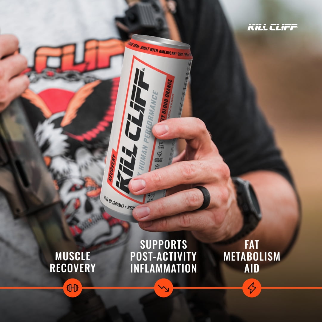 Kill Cliff Recovery Energy Drink- Tasty Blood Orange. Sugar & Gluten Free Drinks with Green Tea, Electrolytes and Natural Caffeine for Clean Energy, Hydration & Recovery. Post or Pre Workout, 12 Pack