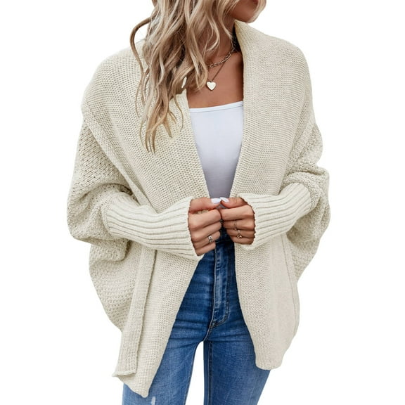 Women'S Cardigan Sweaters Oversized Chunky Knit Slouchy Wrap Batwing Open Front Outwear Coat Apricot M