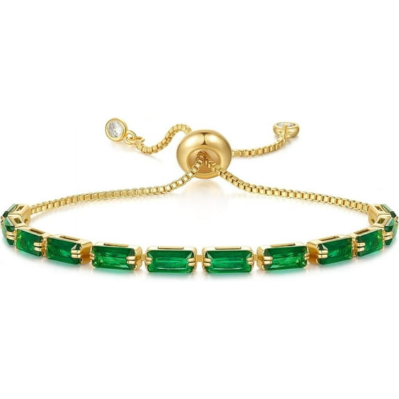 Tennis Bracelet for Women, 14K Gold Plated Cubic Zirconia Adjustable Slider Bracelets Trendy Jewelry Gift for Girls