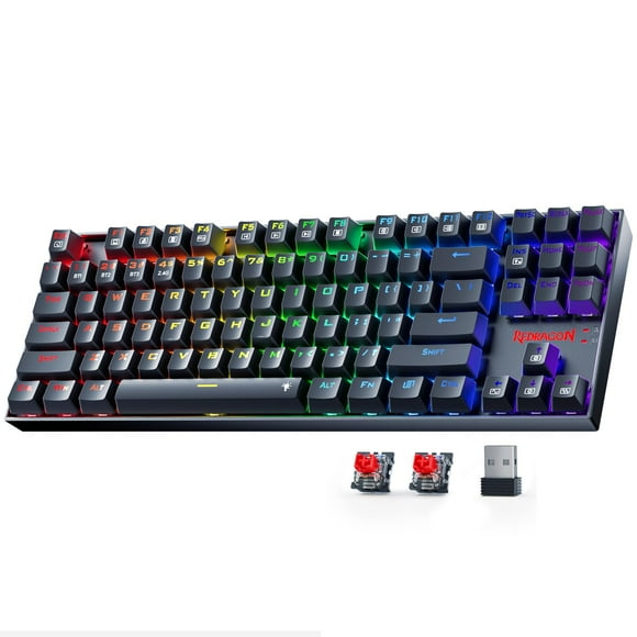 Redragon Wireless Gaming Keyboard, BT/2.4Ghz Tri-Mode Mechanical Keyboard with Aluminum Pannel, Hot-Swap Red Switch, Programmable 87 Keys TKL, LED Rainbow Backlit - K552-KRS