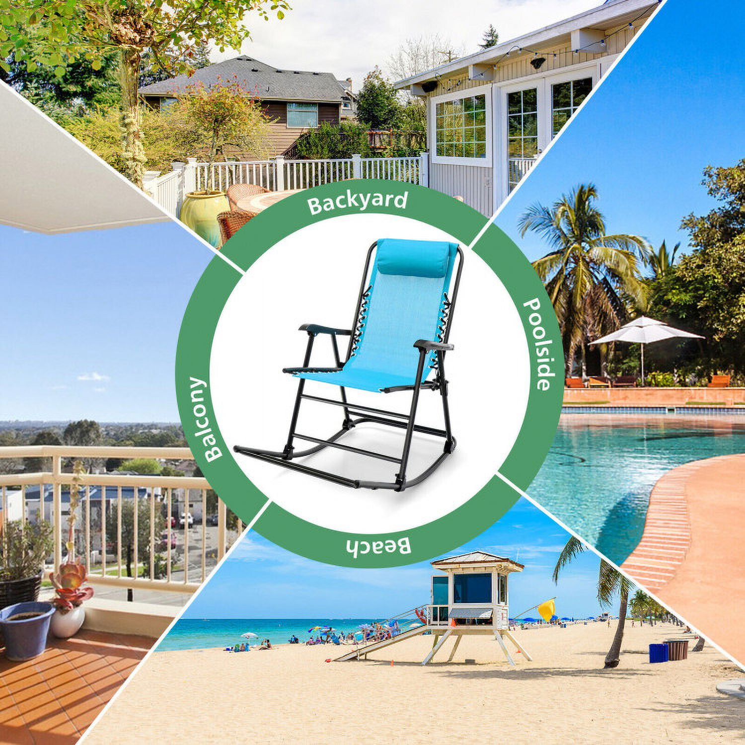 Aimee Lii Outdoor Zero Gravity Rocker for Lawn, Porch, Backyard, Comfortable, Navy