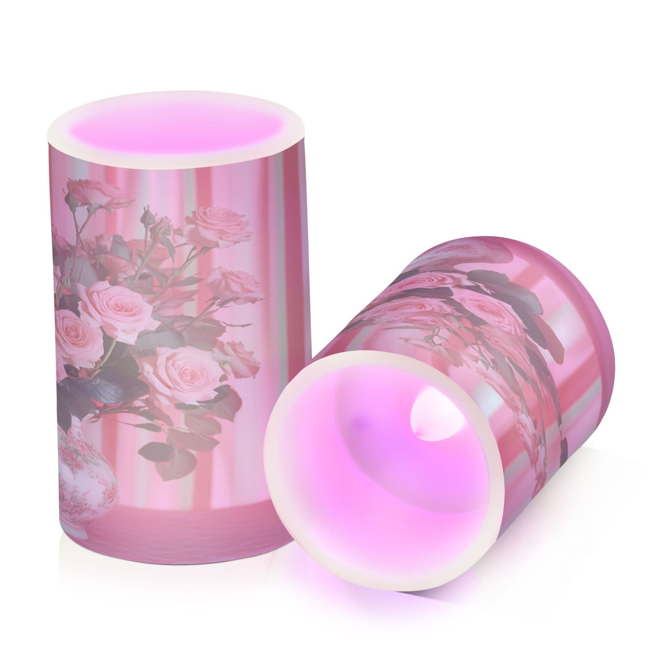 2 PCS Flameless Candles with Remote Timer LED Battery Operated Flickering Candle Light for Wedding Table Home Decoration Gifts Pink Roses
