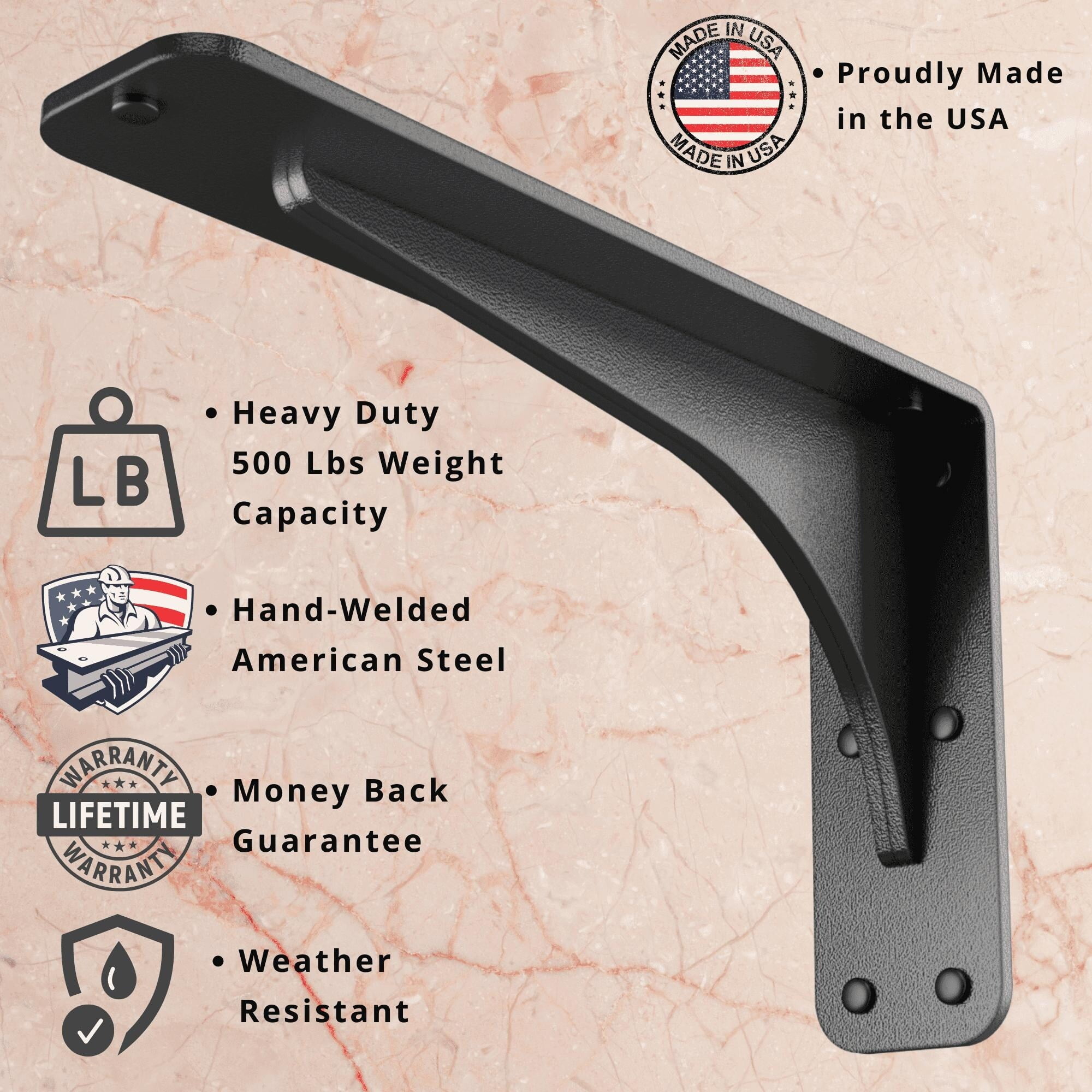 Gladiator Solid Heavy Duty Welded 500 Lb Low Profile Granite Countertop Support Shelf Brackets Floating Shelf Discrete Slim 500 LB Capacity (2 Pack) (7" x 11" x 2.5")