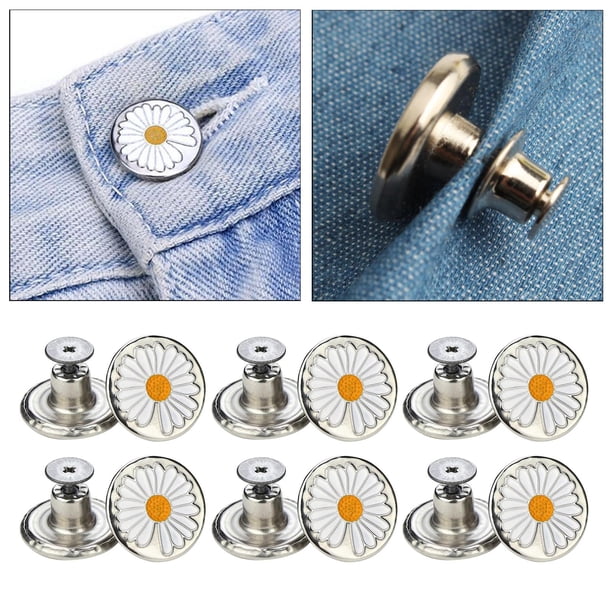 12 botones de Metal a Presión perfecl de 7mm para pantalones Pernos de Reparación de Repuesto de plata Daisy Margarita plateada