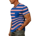 thumbnail image 4 of Men’s V Neck Short Sleeve T Shirt with Chest Pocket Diagonal Wide Stripe Print Casual Regular Fit Top Royal Blue XL, 4 of 8