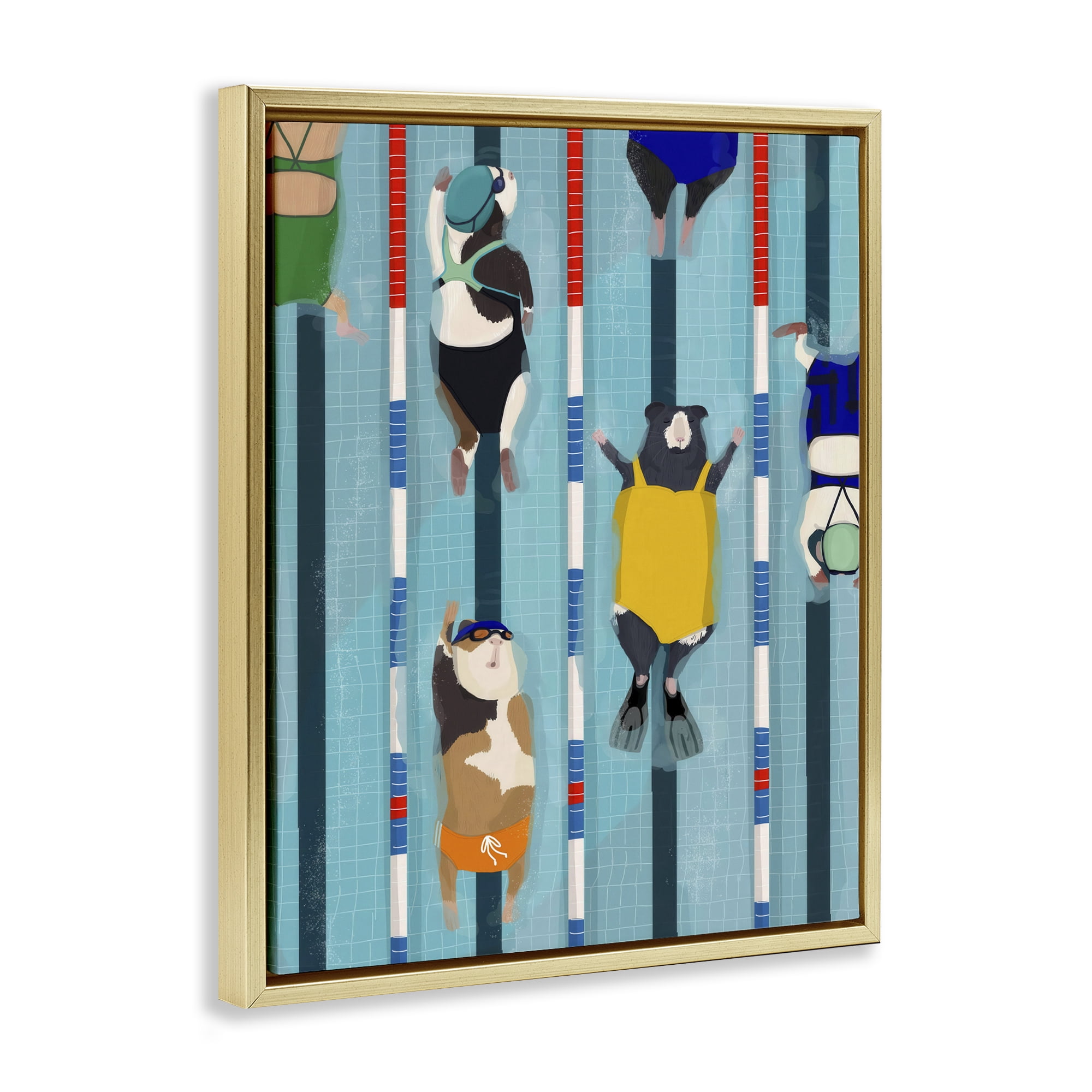 Stupell Industries Guinea Pigs at Lido Gold Framed Floater Canvas Wall Art, design by Hanna Melin