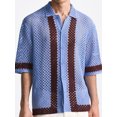 thumbnail image 5 of MIPREWUY Men Knit Button Down Shirts Casual Short Sleeve Lapel Collar Striped Contrast Color Loose Shirts Sweaters, 5 of 8