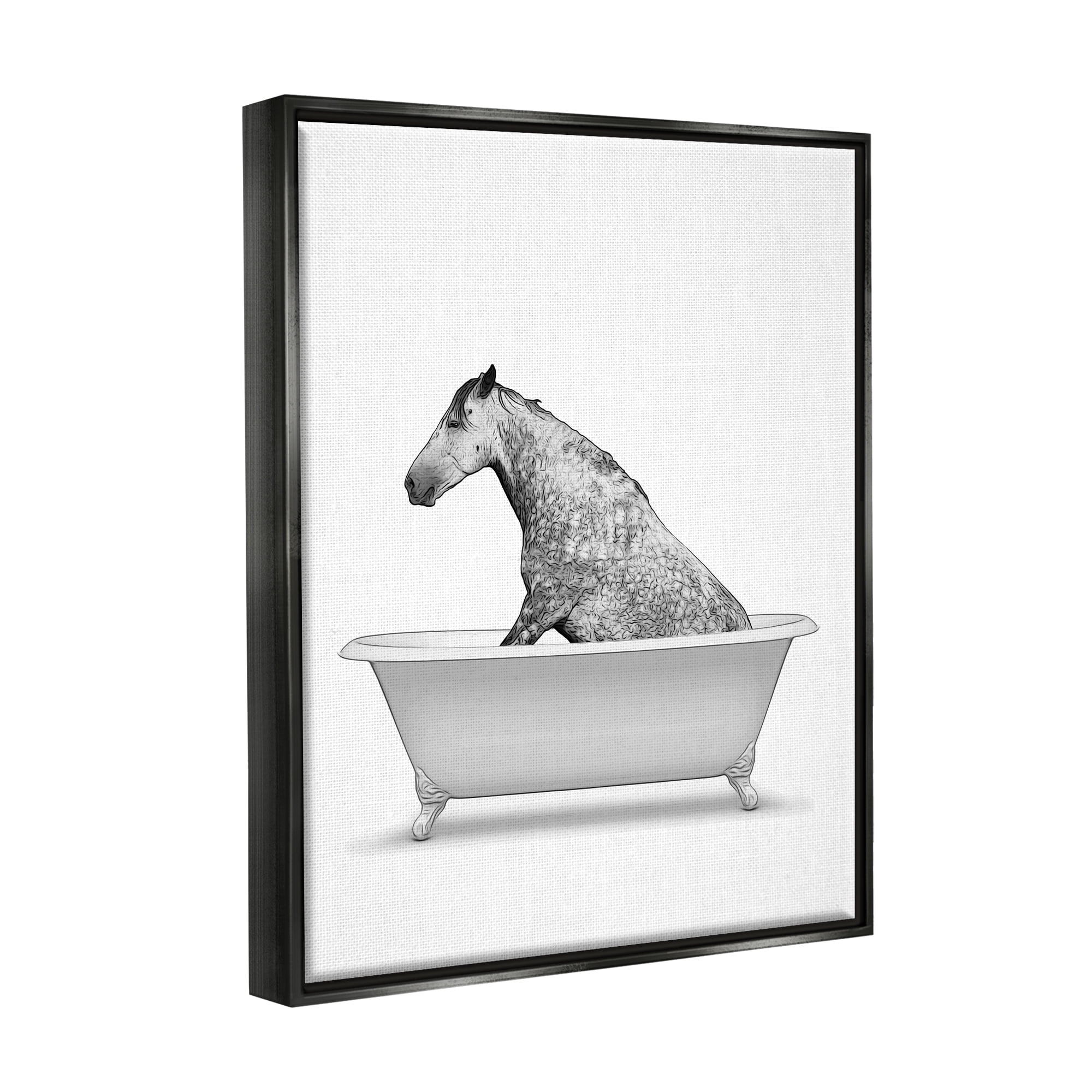 Stupell Industries Farm Horse Bathtub Animal Animals & Insects Painting Black Floater Framed Art Print Wall Art