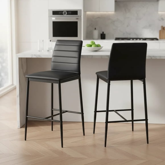 Set of 2 Bancos Alto, con Respaldo y Reposapié, Color Negro HOMEMAKE FURNITURE Moderno