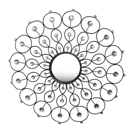 - Home Source Woven Patterned Decorative Wall Mirror with Jewels