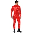 thumbnail image 2 of Yeahdor Mens Zipper Crotch Jumpsuit Long Sleeve Stretchy Catsuit Patent Leather Night Club Bodysuit Red XL, 2 of 7