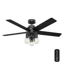 Hunter - Hardwick Indoor Ceiling Fan With Light, Remote, 52-inch, Matte Black, Casual-style, 4-speed WhisperWind Motor, 50594, for living rooms, bedrooms, home offices, kitchens