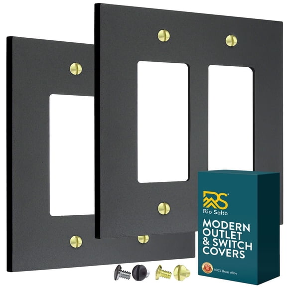 RIO SALTO Modern Metal Matte Black Double Decorator Wall Outlet Cover Light Switch Double Rocker Electrical Decorator Wall Plate Electric Outlet Covers MIDSIZE Receptacle - 2 Gang, 2-Pack