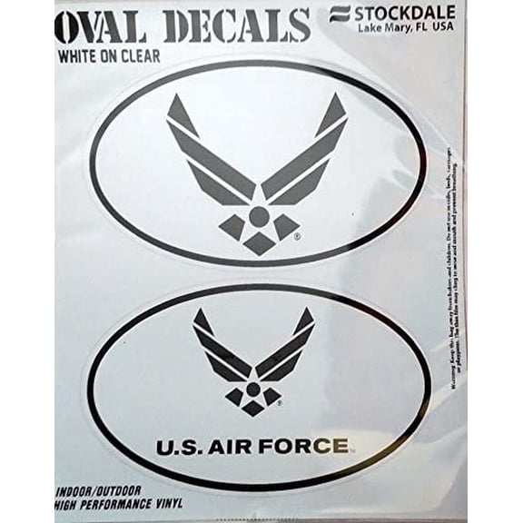 U.S. Air Force 2-Piece White and Clear Euro Decal Sticker Set, 4x2.5 Inch Each, United States Military