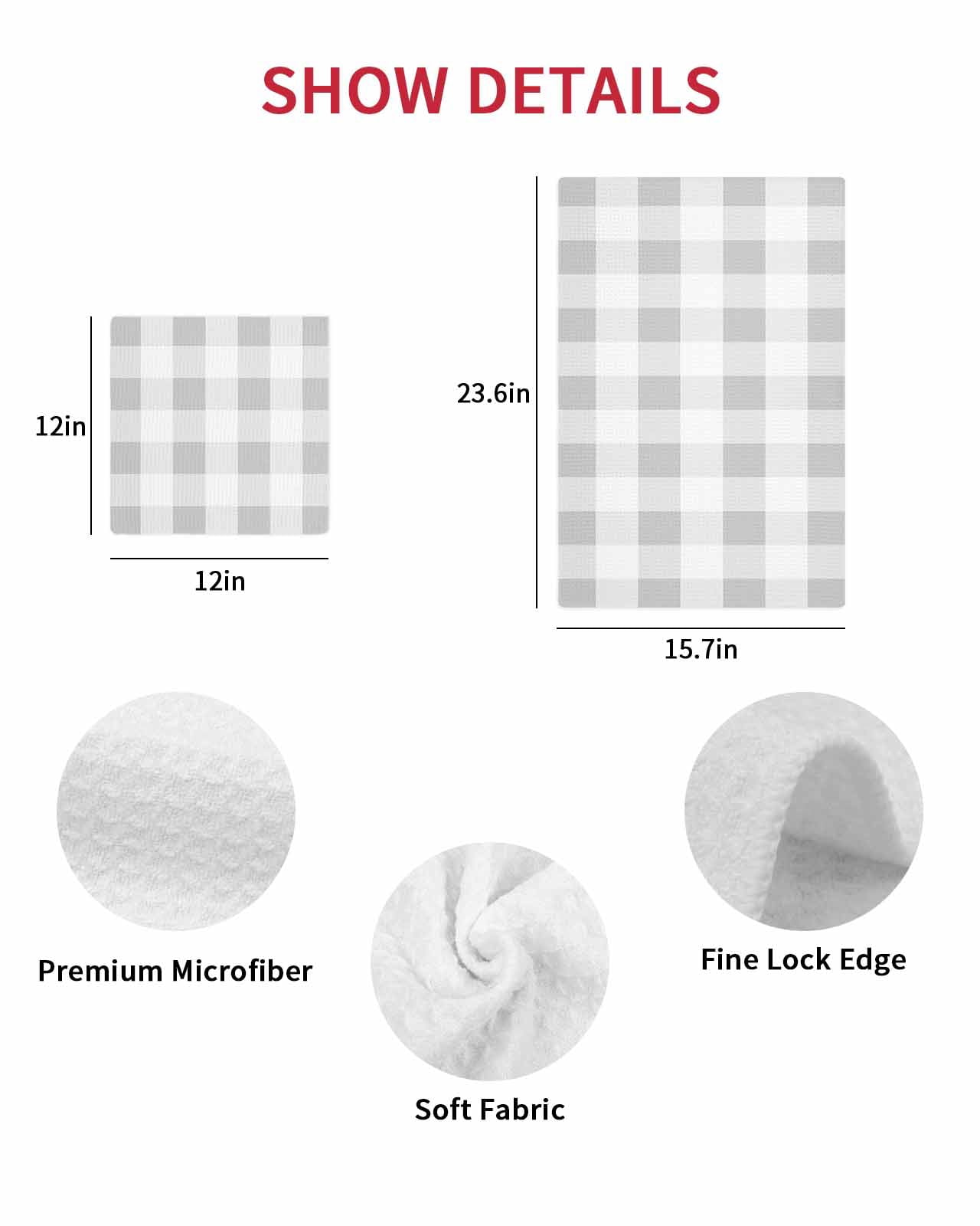Grey Plaid Kitchen Dish Towels for Drying Dishes Set of 3, Spring Summer Farmhouse Buffalo Checkered Waffle Weave Microfiber Hand Tea Bathroom Towels Quick Dry & Absorbent Towel 15.7x23.6