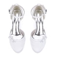 thumbnail image 5 of Women's Pumps High Heel Bow Rhinestones Satin 4CM Ankle Strap Party Dress Wedding Shoes, 5 of 6