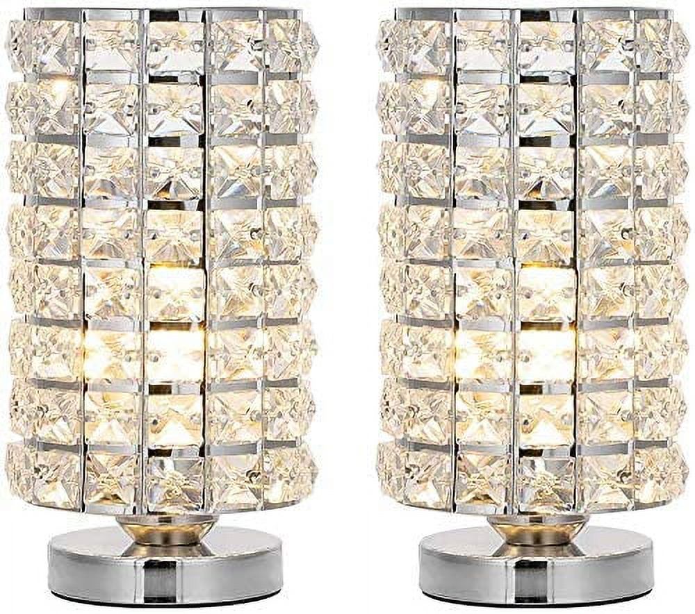 Haitral Silver Crystal Desk Lamp with Crystal Lamp Shade Set of 2