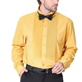 thumbnail image 6 of IROINNID Men Pleated Front Turndown Collar Button Front Long Sleeve Tuxedo Dress Shirt with Matching Bow Tie formal Wedding Banquet Ceremony Top(Yellow,S), 6 of 7