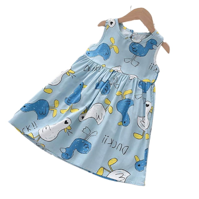 Qudderr Robes Imprimées pour Petite Fille, Robe d'Été Sans Manches, Robe Décontractée pour Tout-Petits, 2-8 Ans