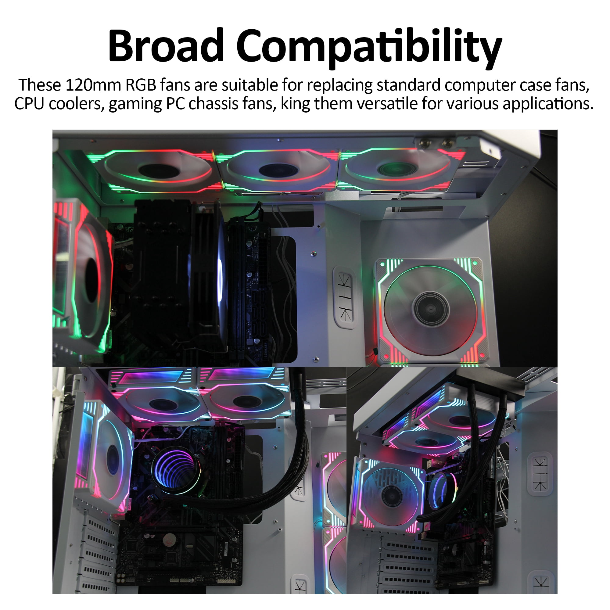 PANO-MOUNTS 120mm White 6Pin Infinity Mirror Gaming PC Computer CPU Cooler Chassis RGB Fans With Adjustable Color Controlled By Remote 3-Pack