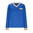 thumbnail image 6 of Jalioing V Neck Shirts for Women Color Block Long Sleeve Casual T Shirt Summer Loose Basic Tee with Pocket, 6 of 6