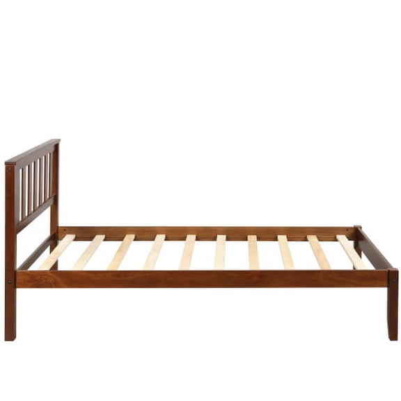 Cterwk Twin Size Wood Platform Bed Frame with Headboard/Wood Slat Support, Brown