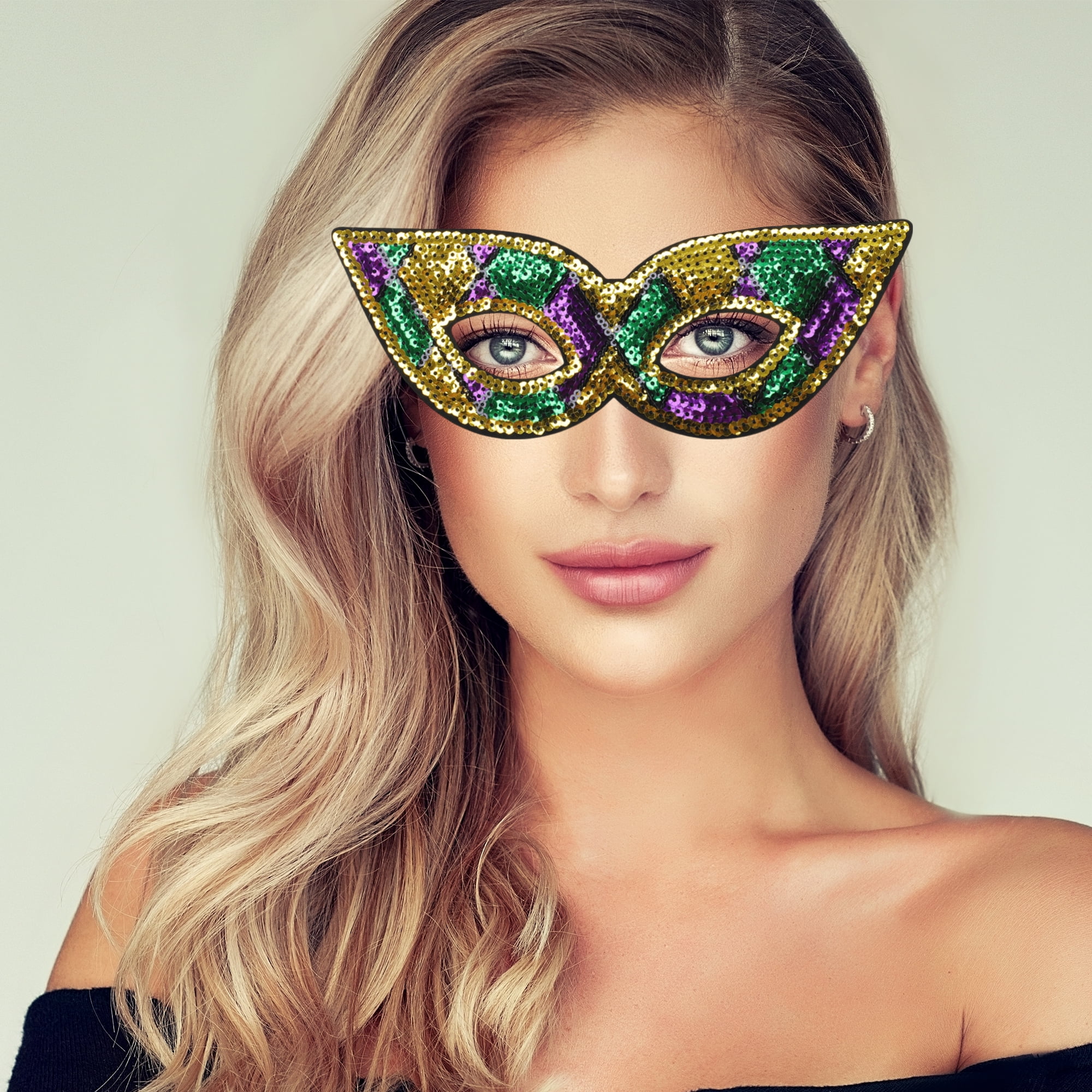 Unique Bargains 1 Box Colorful Sequins Party Mask Purple Green Yellow 4