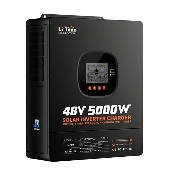 LiTime 5000W Pure Sine Wave Inverter, 48V DC to 120V AC Solar Hybrid Inverter Charger, Parallel Split-Phase for 240V, Build in 100A MPPT Solar Charger Controller for Home Backup, Off-Grid, Farm