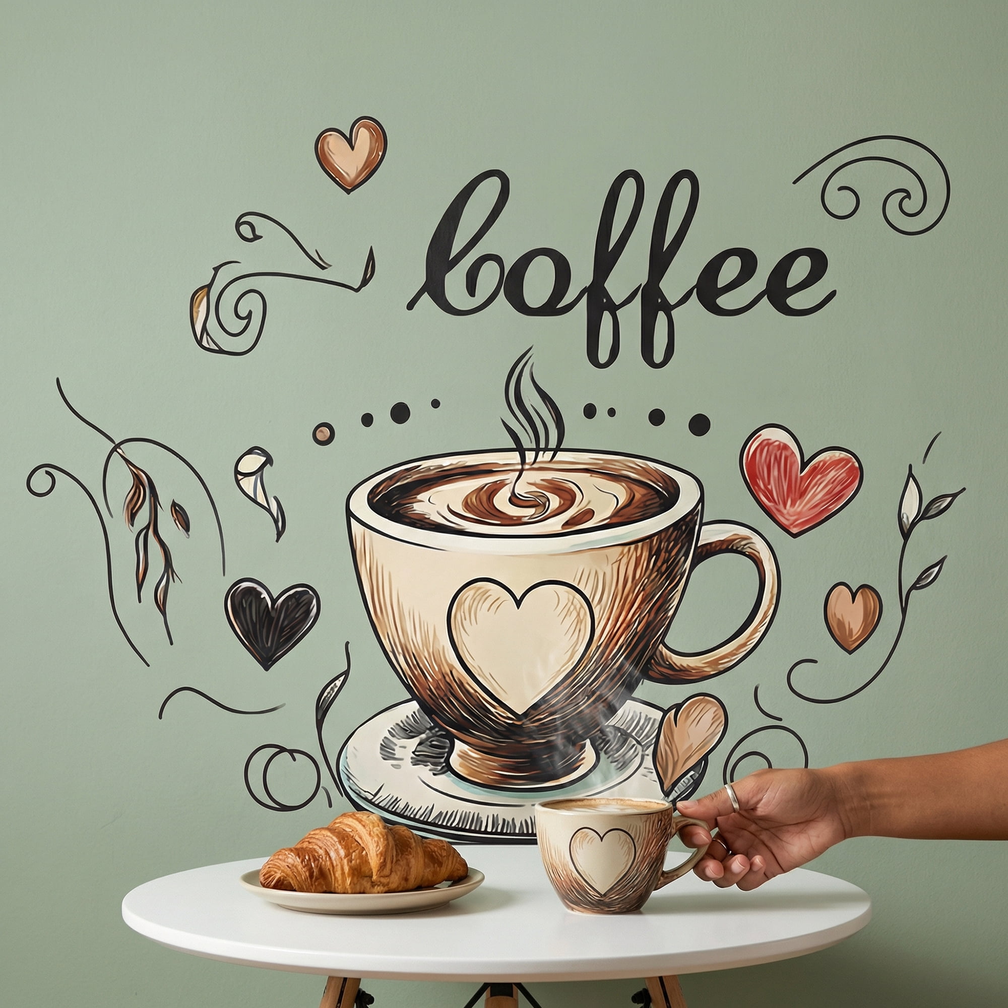 Unique Bargains Self Adhesive Wall Stickers Vintage Coffee Heart Pattern Blue 3.9" x 3.9"