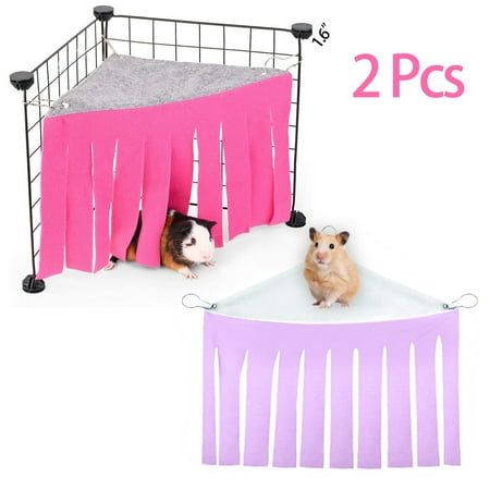 CHBORLESS 2 Pce Guinea Pig Hideout Hideaway Small Animal Corner Fleece Cage Accessories with Reversible Sides (Pink Purple)