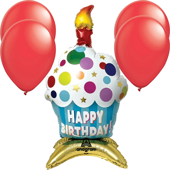 LoonBalloon 21 Inch Cupcake Birthday Balloon with 4 latex balloons- Festive & Fun