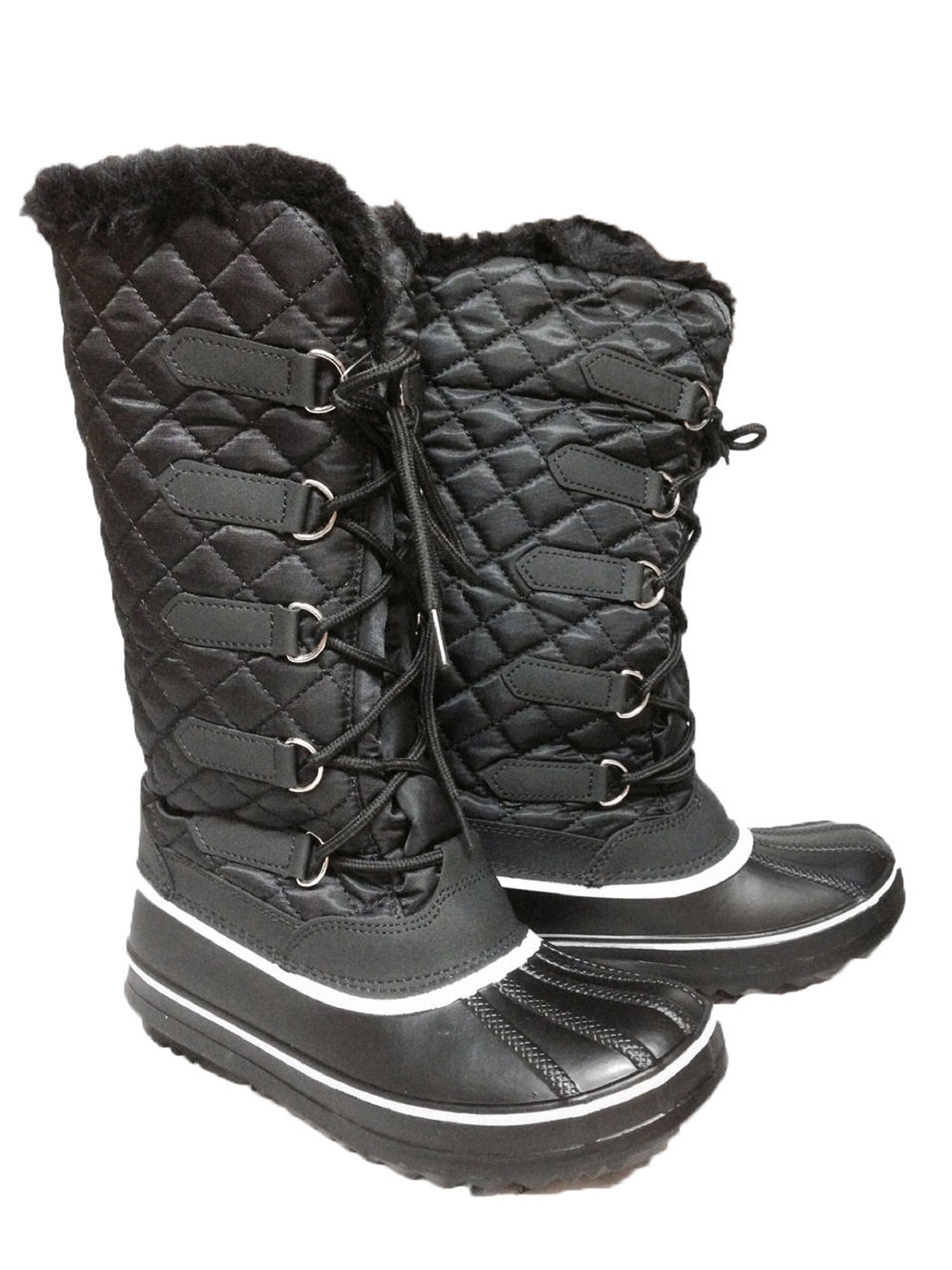 Blizzard Boots Ladies Faux Fur Lined Water Resistant Warm Pull On Boots Black 