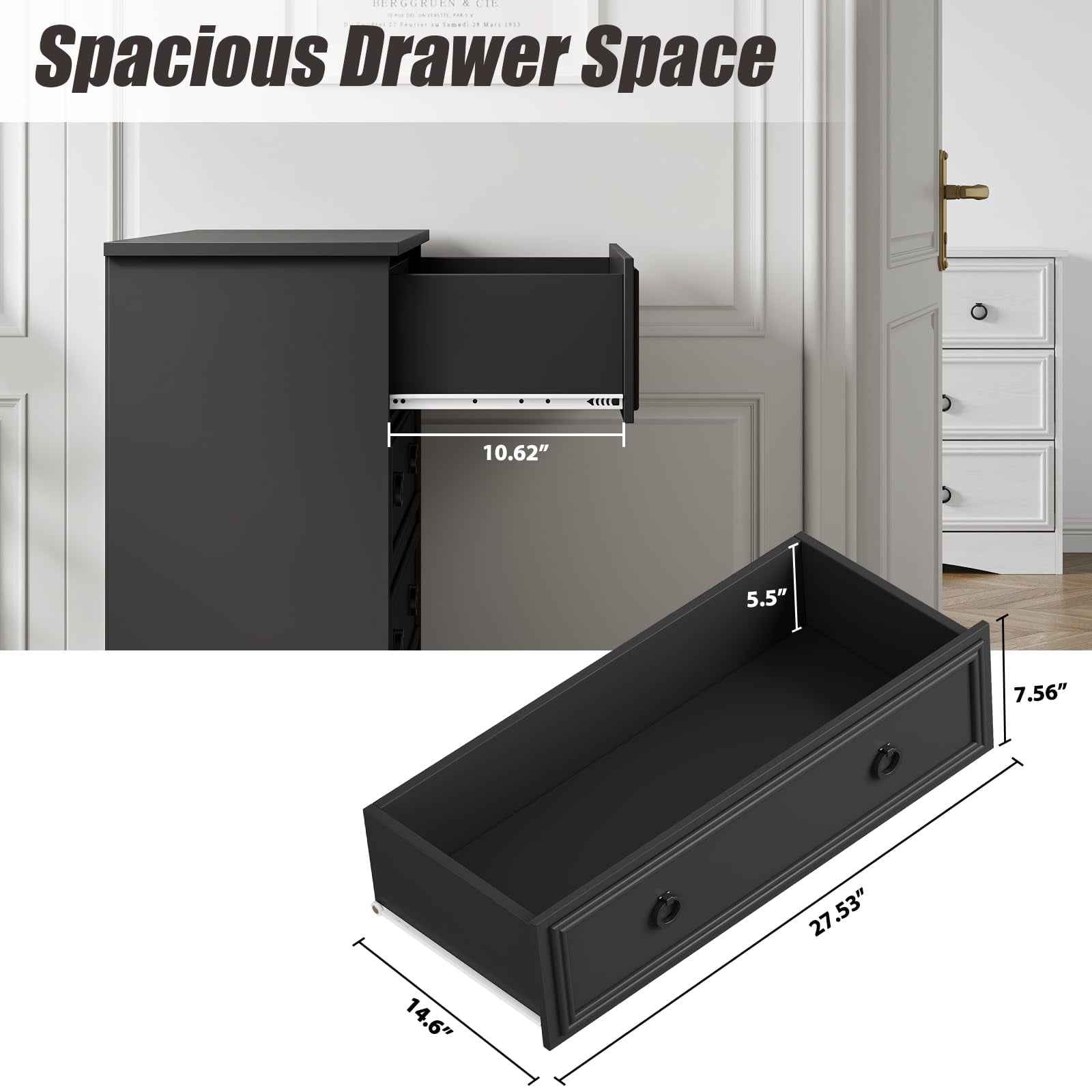 Black 4 Drawer Dresser for Bedroom, Vertical Chest Of Drawers Wood Storage Cabinet for Living Room