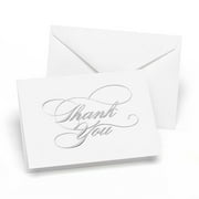 Hortense B. Hewitt HBH 3 1/2" x 4 7/8" Wedding Thank You Card White/Silver Foil 50/Pack 20621ST