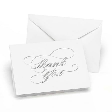 Hortense B. Hewitt HBH 3 1/2" x 4 7/8" Wedding Thank You Card White/Silver Foil 50/Pack 20621ST