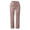 thumbnail image 2 of WTXUE Solid Color Cotton Flax Elastic Long Pants Beach Leisure Trousers Loose Pants for Women 10-12, 2 of 5