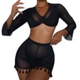 thumbnail image 1 of Swimsuit Coverup for Women Tassel Trim Top With Shorts Set Beach Wrap Bikini Wraps Swimwear Set Bathing Suits, 1 of 7