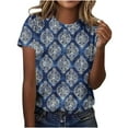 thumbnail image 2 of Sokhug Women's Vintage Floral Print T-Shirts Summer Casual Crewneck Short Sleeve Fashion Tops Breathable Workout Tees, 2 of 5